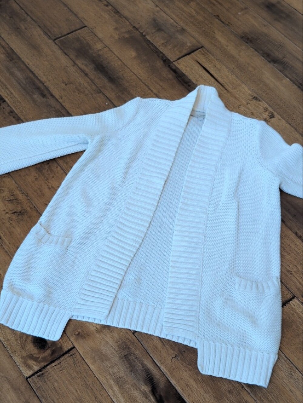LOFT Cream Open-Front Rib Trim Cardigan - Picture 2 of 5